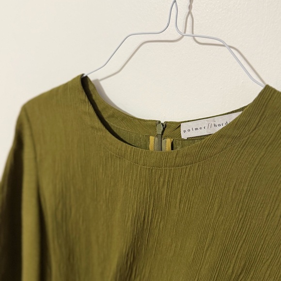 Palmer // Harding | Olive Green Asymmetrical Blouse | Small (4) - Picture 2 of 7